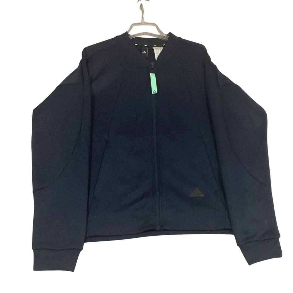 Adidas Mens Full Zip Track Jacket Navy Blue Bomber Collar Large‎ L
